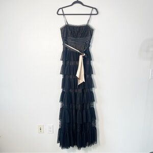 BCBGMAXAZRIA Y2K Layered Tiered Floral Ruffle Gown Size Small Lace Prom Dress
